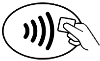 Symbol, das auf Lesegeräten für das kontaktlose Bezahlen verwendet wird und aussieht, als würde jemand mit einer Karte darauf tippen